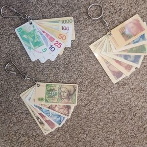 Vintage Keychains several banknote motifs Germany, Switzerland, and Netherlands